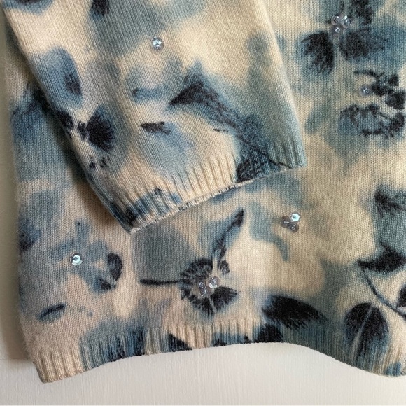 Anne Klein 100% Pure Cashmere 2pc Sweater Set Blue Floral 3/4 Sleeves Size L - Picture 9 of 17